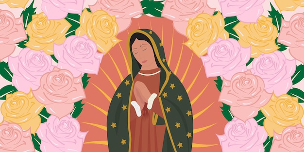 Virgen de Guadalupe rodeada de rosas