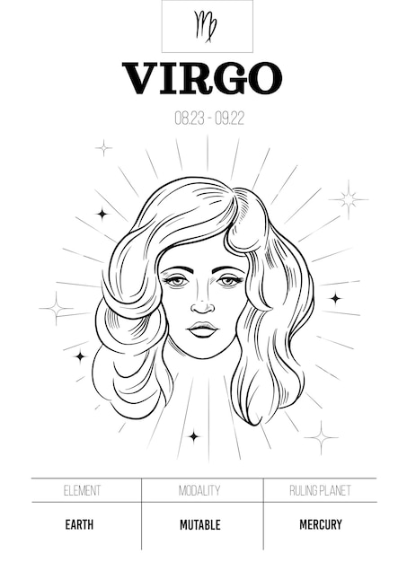 Virgo. símbolo del zodíaco. signo de astrología, ilustración de contorno de vector de toro