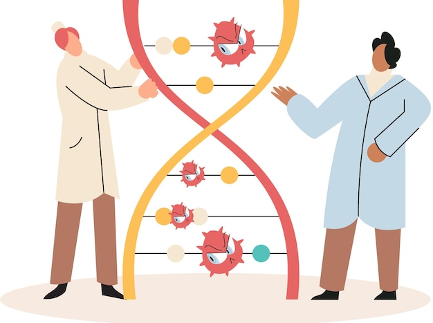 Vector virólogos que estudian nuevos virus en el laboratorio con muestras científico que realiza investigaciones científicas