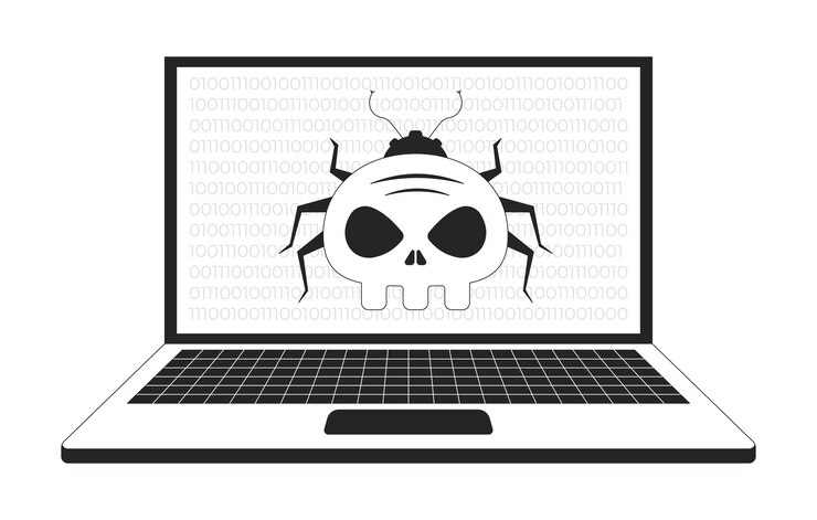 Vector virus de computadora error en la línea de computadora portátil concepto de ilustración