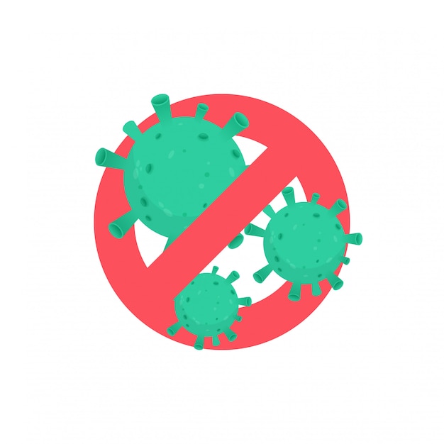 Virus corona con icono prohibido aislado en blanco