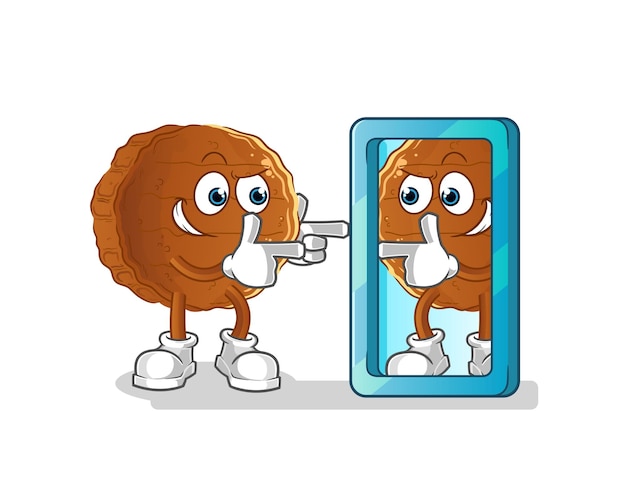 Virus corona mirando en dibujos animados de espejo. vector de mascota de dibujos animados