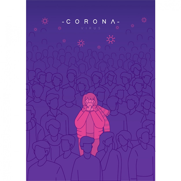 El virus corona está en todas partes, el concepto de póster no es una versión de máscara. personas infectadas mezcladas con multitudes de personas. personas con mascarilla médica.