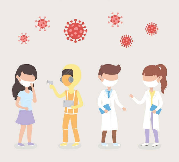 virus covid 19 cuarentena, mujer enferma personal médico wirh traje protector máscara coronavirus símbolo