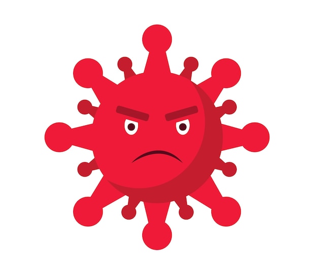 Virus de dibujos animados conceptuales Esta ilustración de dibujos animados vectoriales presenta un virus enojado rojo en un estilo plano
