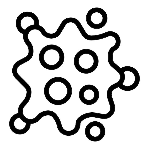 Virus de forma irregular rodeado de moléculas que flotan alrededor