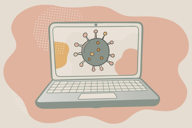 Virus informático en la computadora portátil Hacking Spyware Ilustración de vector plano