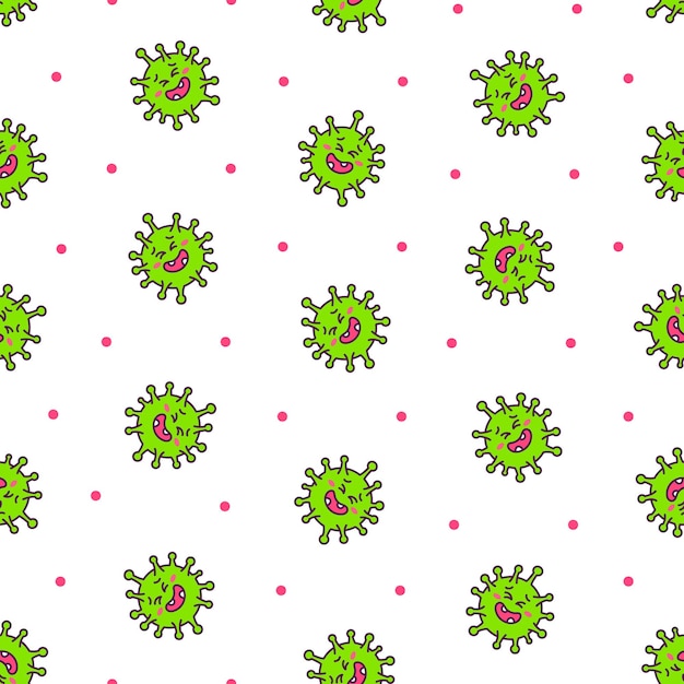 Vector virus kawaii patrón sin costuras