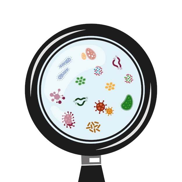 Virus y microbios en el vector de lupa