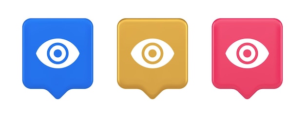Visibilidad del botón del ojo buscando lente óptica aplicación web 3d icono realista