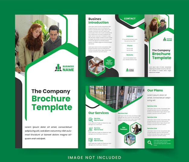 Vector visión general del negocio plantilla de folleto a4 triplo acento verde folleto de diseño de marketing para la empresa
