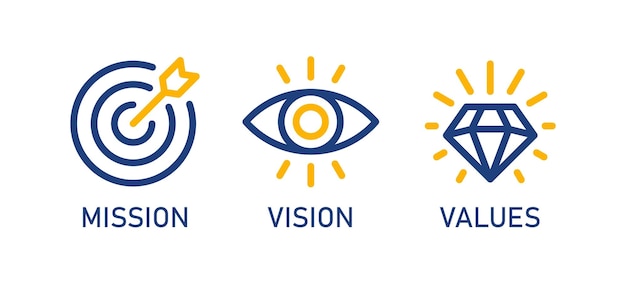 Visión de la misión Valores Icon Set Diseño moderno de iconos planos