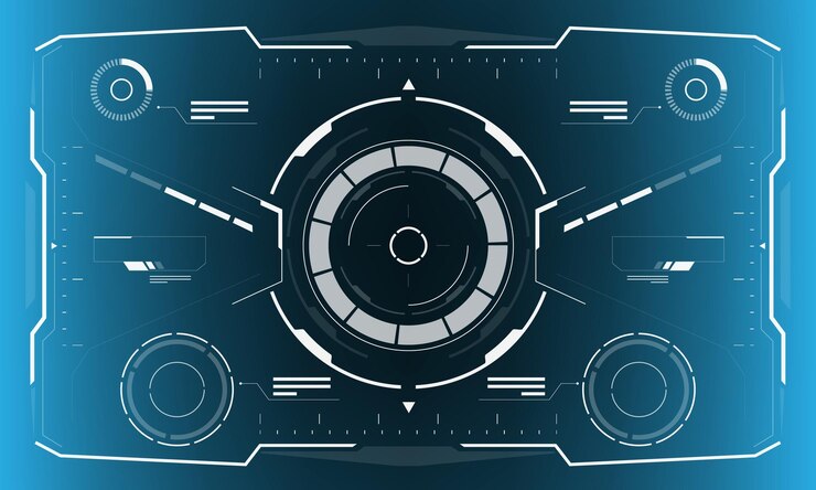 Vector visión de pantalla de interfaz de hud scifi hexágono blanco tecnología geométrica futurista visualización vector azul