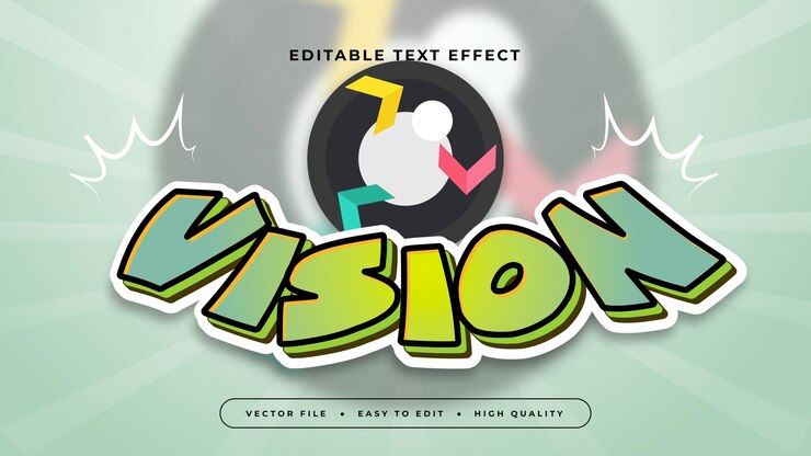 Vector visión verde blanca y negra estilo de fuente de efecto de texto editable en 3d