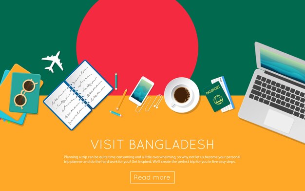Visite el concepto de Bangladesh para su banner web