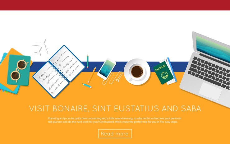 Vector visite el concepto de bonaire, san eustaquio y saba para su banner web