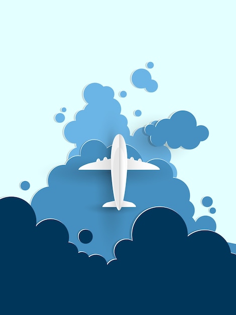Vista aérea del aeroplano con fondo hermoso de las nubes.