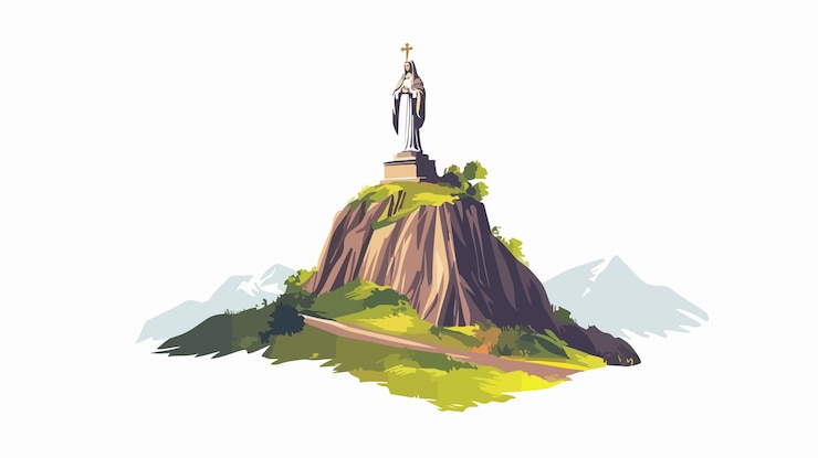 Vector vista aérea de la estatua de la santa virgen en la fotografía del monumento religioso e