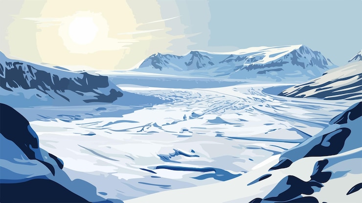 Vector una vista aérea de un glaciar iluminado por el sol en islandia una impresionante fotografía de paisajes