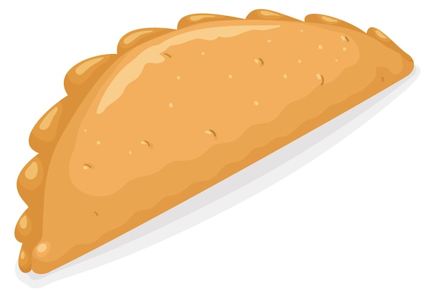 Vista del bocadillo tradicional colombiano la empanada Diseño en estilo de dibujos animados sobre fondo blanco