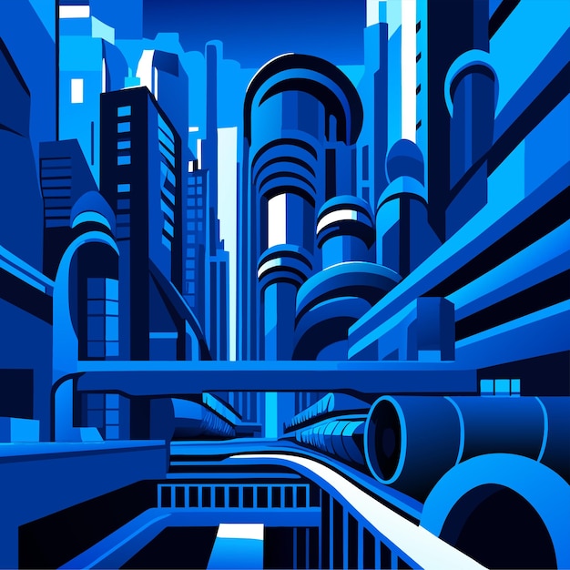 vista de la ciudad futurista arte vectorial