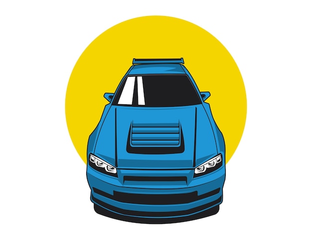 Vector vista delantera de los años 90 ilustración vectorial de automóviles gráfico con acento azul