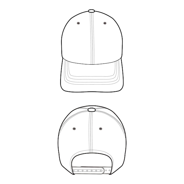 Vista delantera y trasera de una gorra de béisbol con correa ajustable