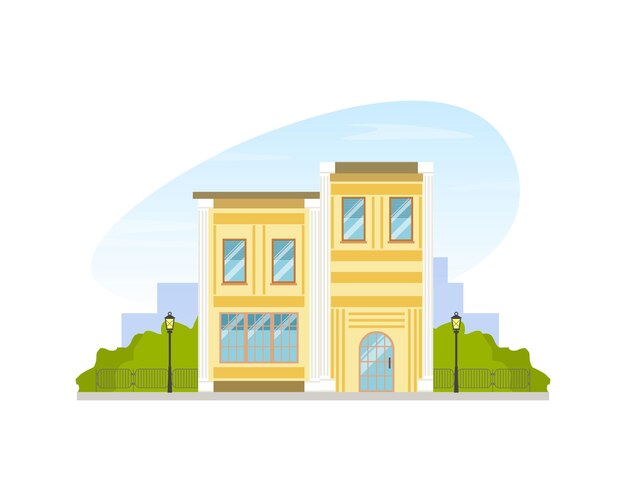 Vista de la fachada de un edificio residencial de la calle de la ciudad Ilustración vectorial del paisaje urbano de verano
