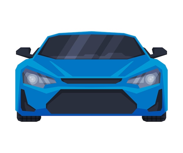 Vista frontal del automóvil deportivo azul Ilustración vectorial plana del vehículo supercoche