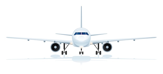 Vector vista frontal del avión blanco aislado en el fondo vacío modelo de avión de pasajeros avión con icono de alas grandes diseño gráfico de viajes de verano para el póster del volante de la página del sitio web de la aplicación ilustración vectorial