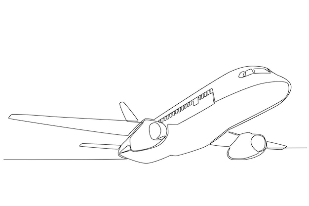 Vista frontal de un avión despegando Piloto y dibujo en línea del avión