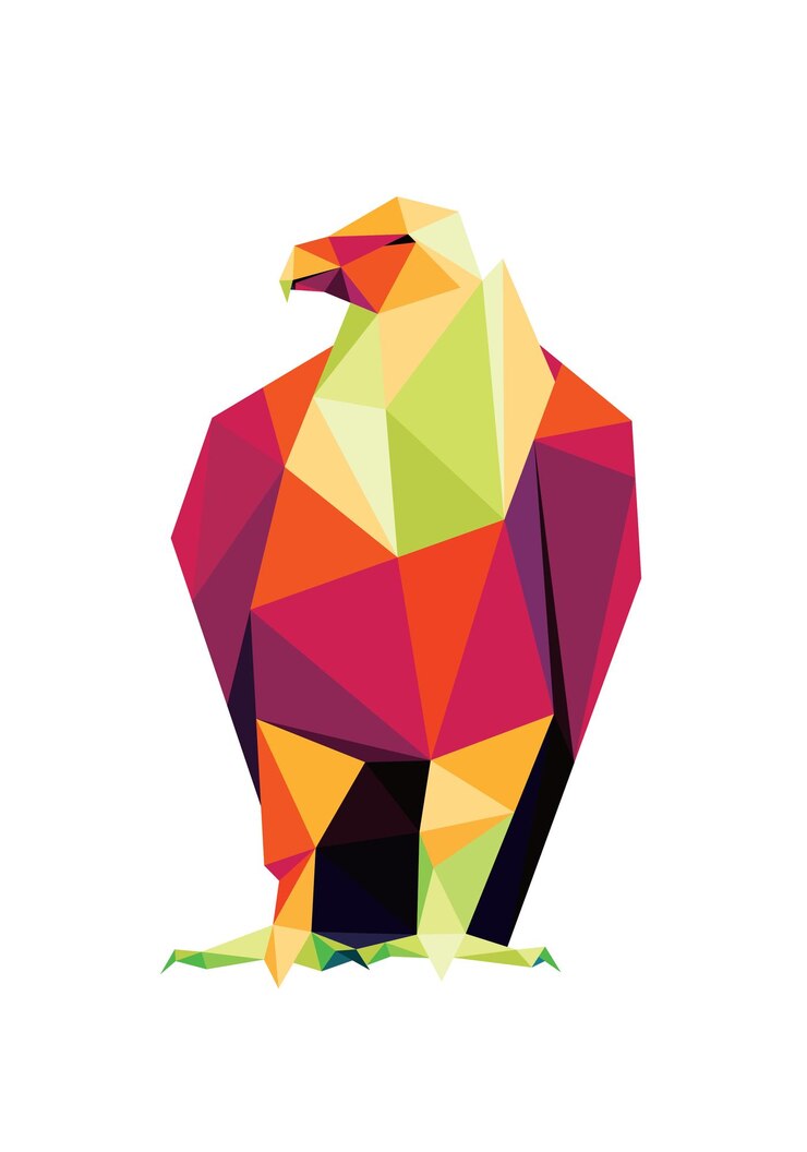 Vista frontal del buitre en colorido poligonal bajo polivector águila pájaro polígono logotipo colorido resumen