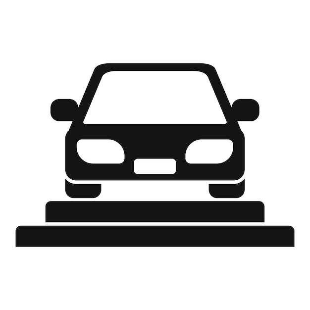 Vista frontal de un coche estacionado en el icono de la acera