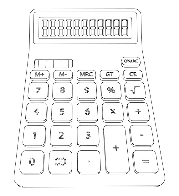 Vector vista frontal de la ilustración de la calculadora de vector, contorno