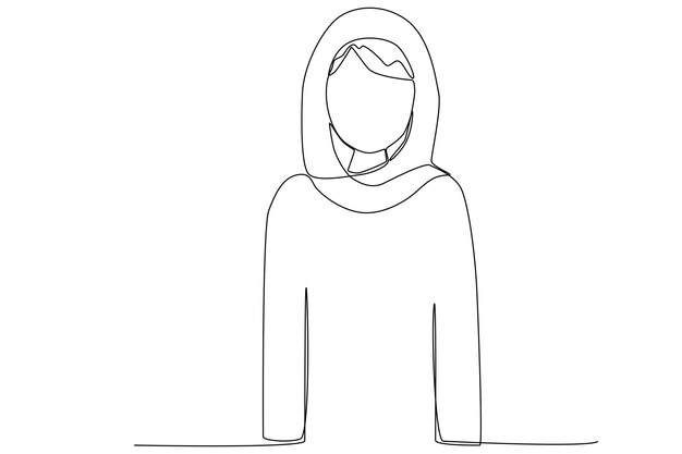 Una vista frontal de una ilustración de mujer con hiyab para el arte de una línea del día de la mujer
