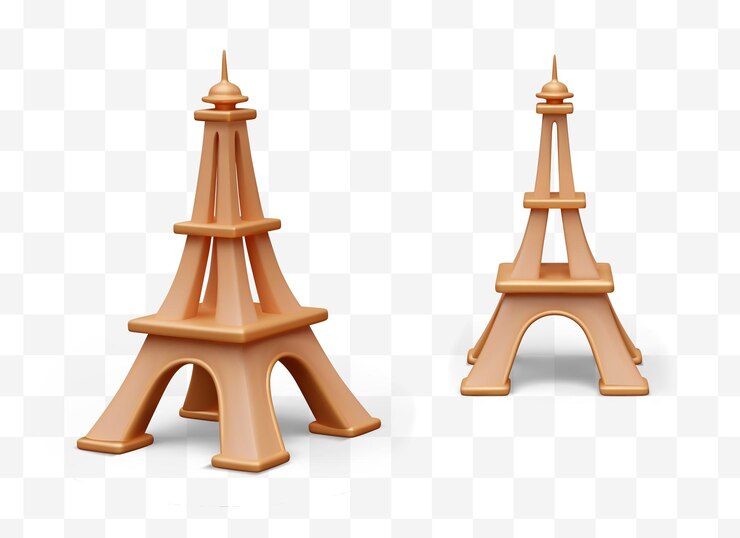 Vector vista frontal y lateral realista de la torre eiffel conjunto de ilustraciones vectoriales aisladas
