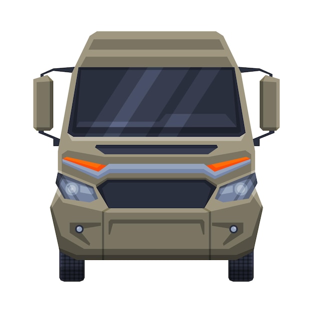 Vector vista frontal de un minibus para el transporte de pasajeros o mercancías minivan ilustración vectorial plana de un vehículo automovilístico