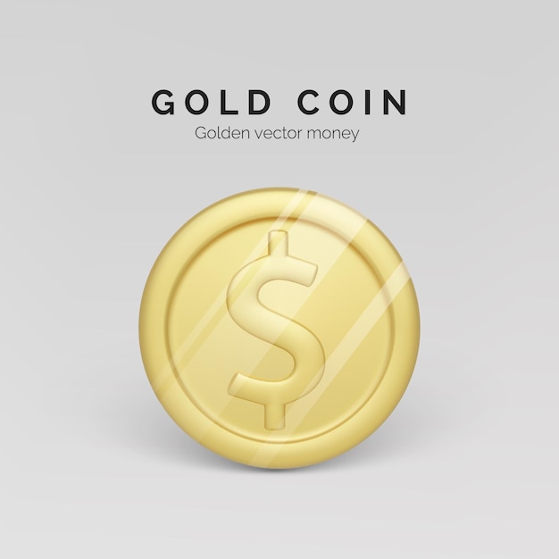Vista frontal de la moneda de oro. Render realista de moneda metálica. Finanzas y dinero. Ilustración vectorial
