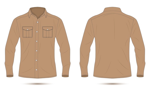 Vector vista frontal y posterior de maqueta de camisa militar de manga larga