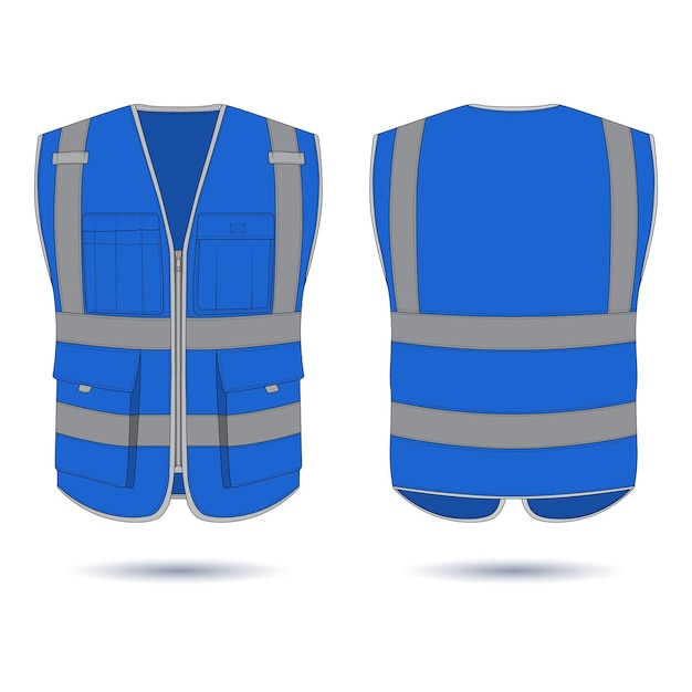 Vector vista frontal y posterior de maqueta de chaleco de seguridad hivis ropa de trabajo de chaleco