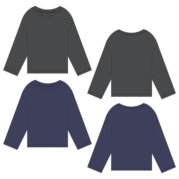 Vista frontal y posterior de la plantilla de ilustración vectorial de camiseta de color negro y azul marino