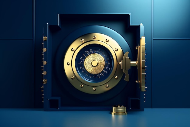 Vector vista frontal de la puerta abierta de la bóveda del banco de oro claro la puerta de la bóveda del banco con una gran cantidad de mecánicos secretos