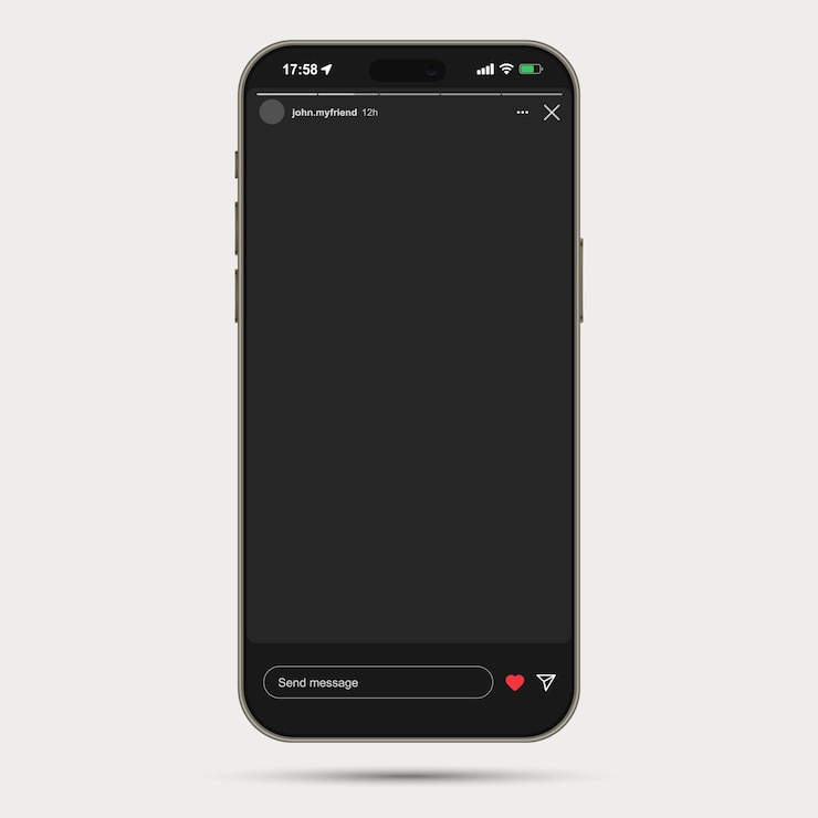Vista frontal realista del iphone 15 pro max maqueta de titanio natural con el vector de la pantalla de la plantilla de instagram