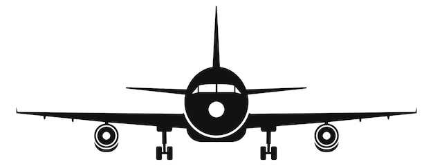 Vista frontal de silueta de avión negro Símbolo de avión