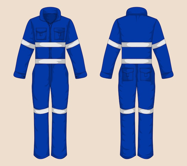 Vista frontal y trasera del uniforme de trabajo azul Ilustración vectorial
