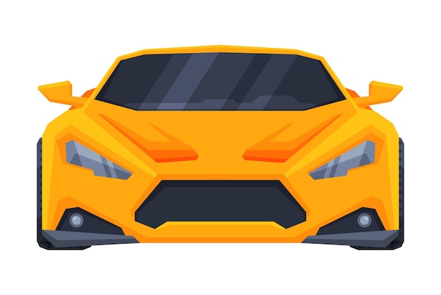 Vista frontal del vehículo de supercoche deportivo amarillo Ilustración vectorial plana