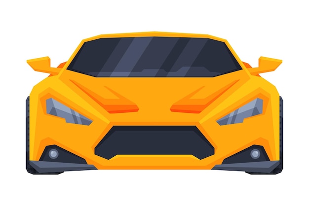 Vector vista frontal del vehículo de supercoche deportivo amarillo ilustración vectorial plana