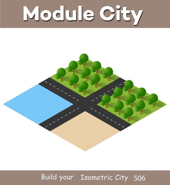 Vector vista de ilustración 3d isométrica desde arriba hasta el barrio del bosque