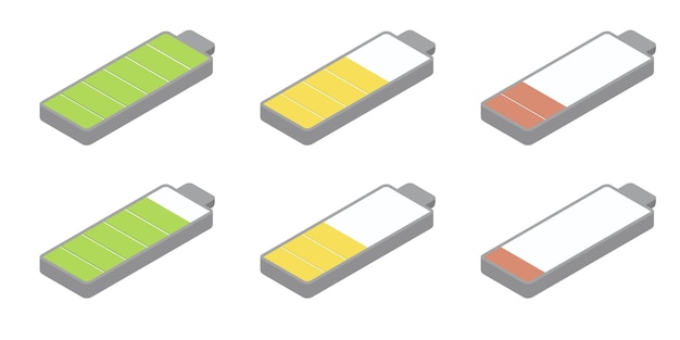 Vista inferior de elementos isométricos de vector de carga de batería