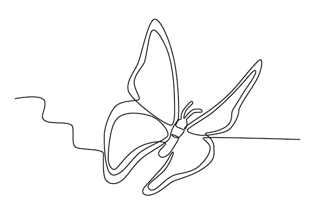 Vista inferior de una mariposa voladora dibujo en línea de mariposa